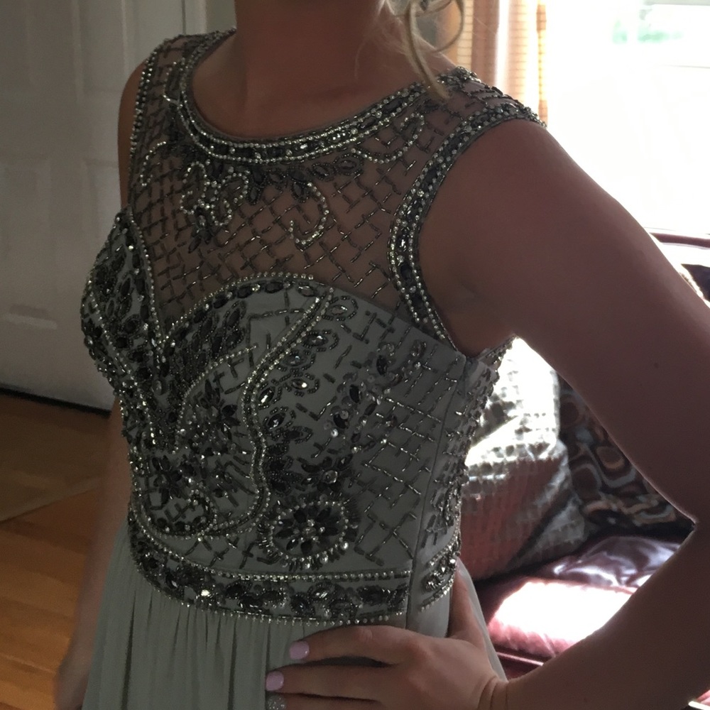 Gorgeous light gray JVN Jovani prom dress